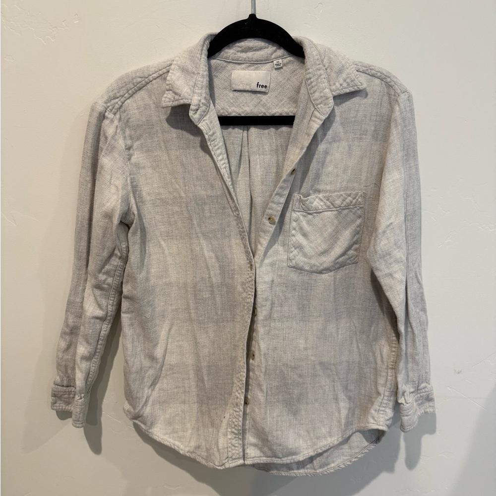 Wilfred Free Aritzia Gray Button-Up Shirt Womens XS Cotton Casual Soft Plaid